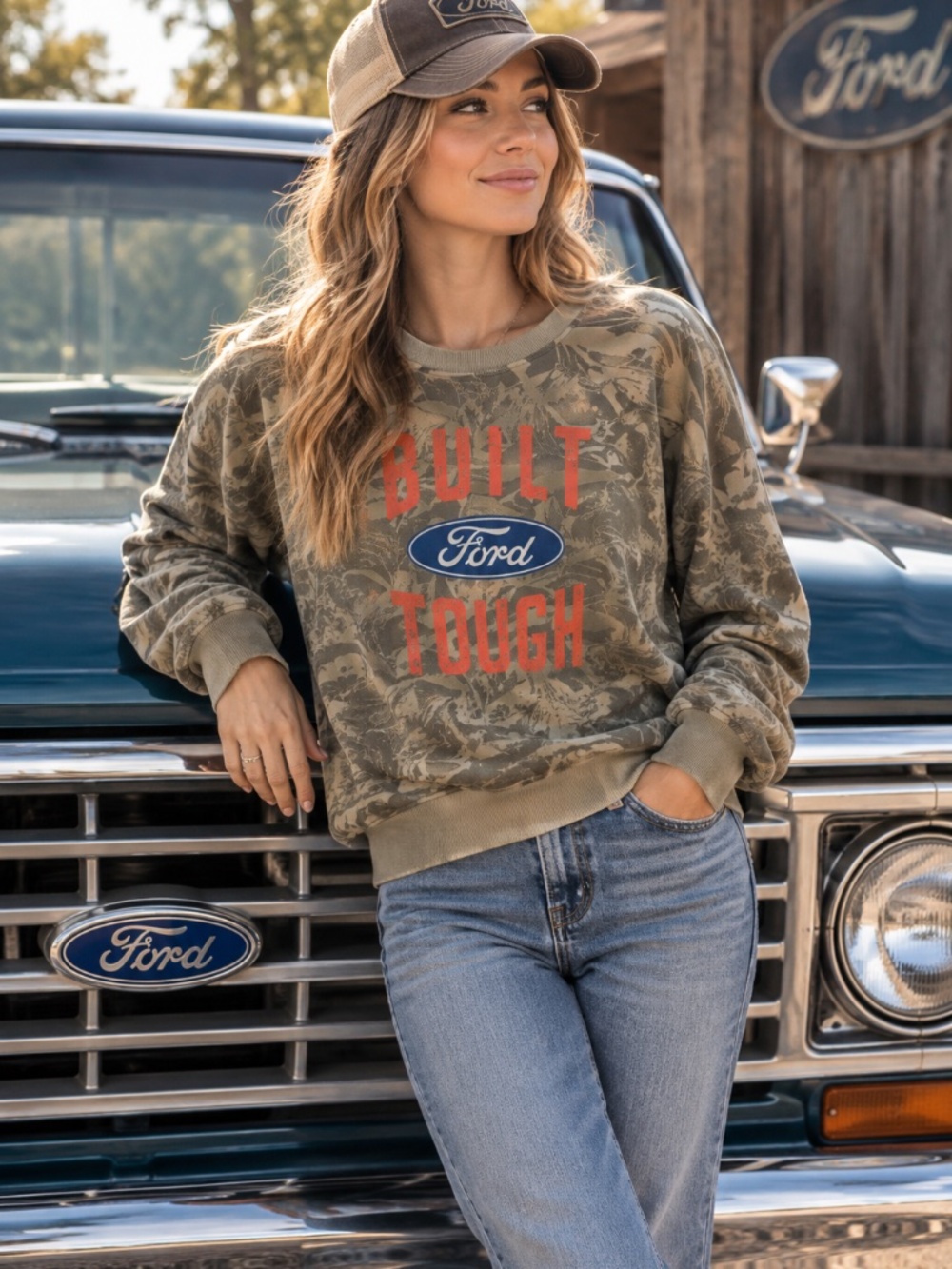 Ford Built Tough Camo Crewneck Sweatshirt Gray Official Licensed Size XL